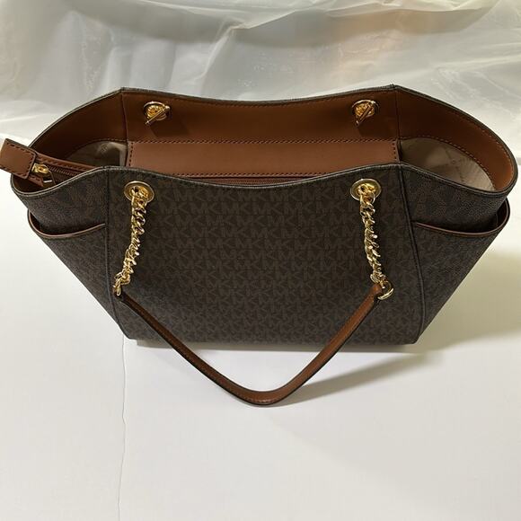 Michael Kors Large Shoulder Tote Logo Brown Gold Tone Hardware New with Tags - Picture 5 of 9